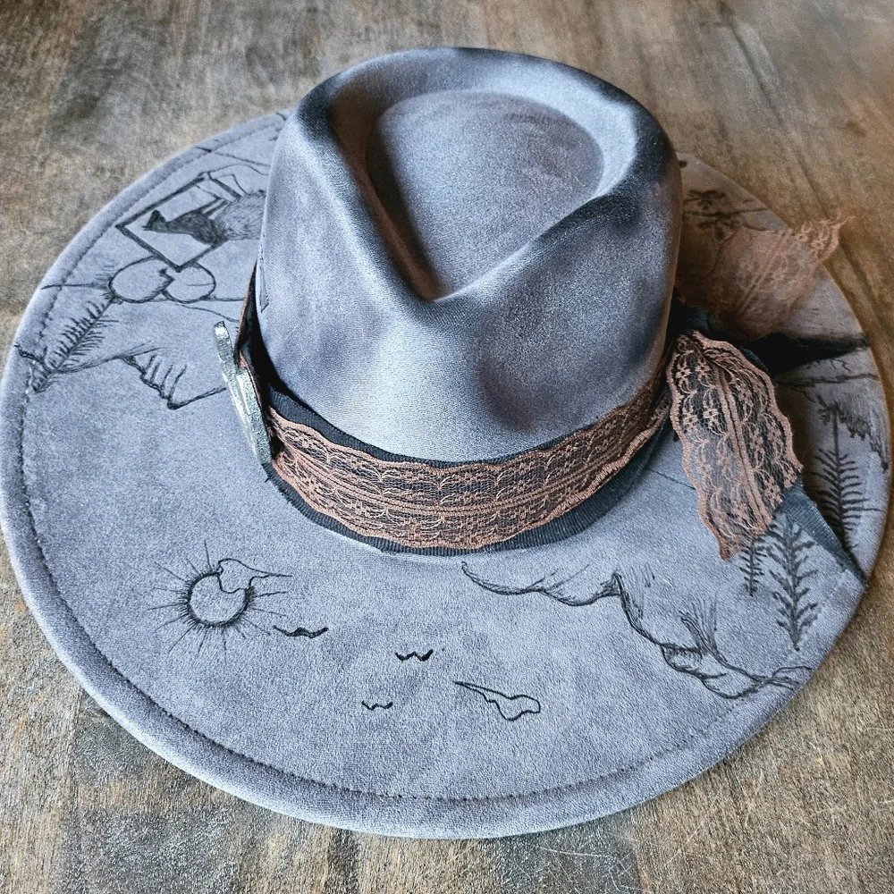 NWT Gray Western Fedora Cowboy Hat with Feather Hat Pin